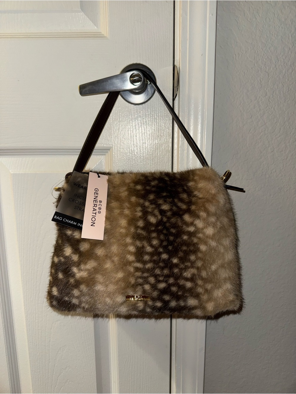 BCBGGeneration Deer Print Faux Fur Crossbody or Shoulder Bag New with Tags